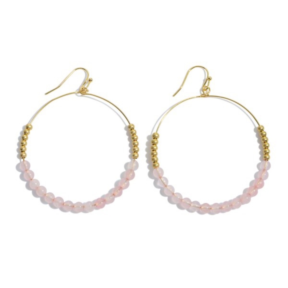 Rose Quartz Semi Precious Beaded Drop Earrings